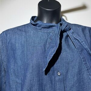 ELOQUII Denim Chambray Button Up Tie Neck Shirt Plus Size 26